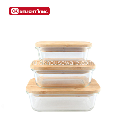 Стеклянная упаковка пищевых контейнеров с вентилируемой бамбуковой крышкой